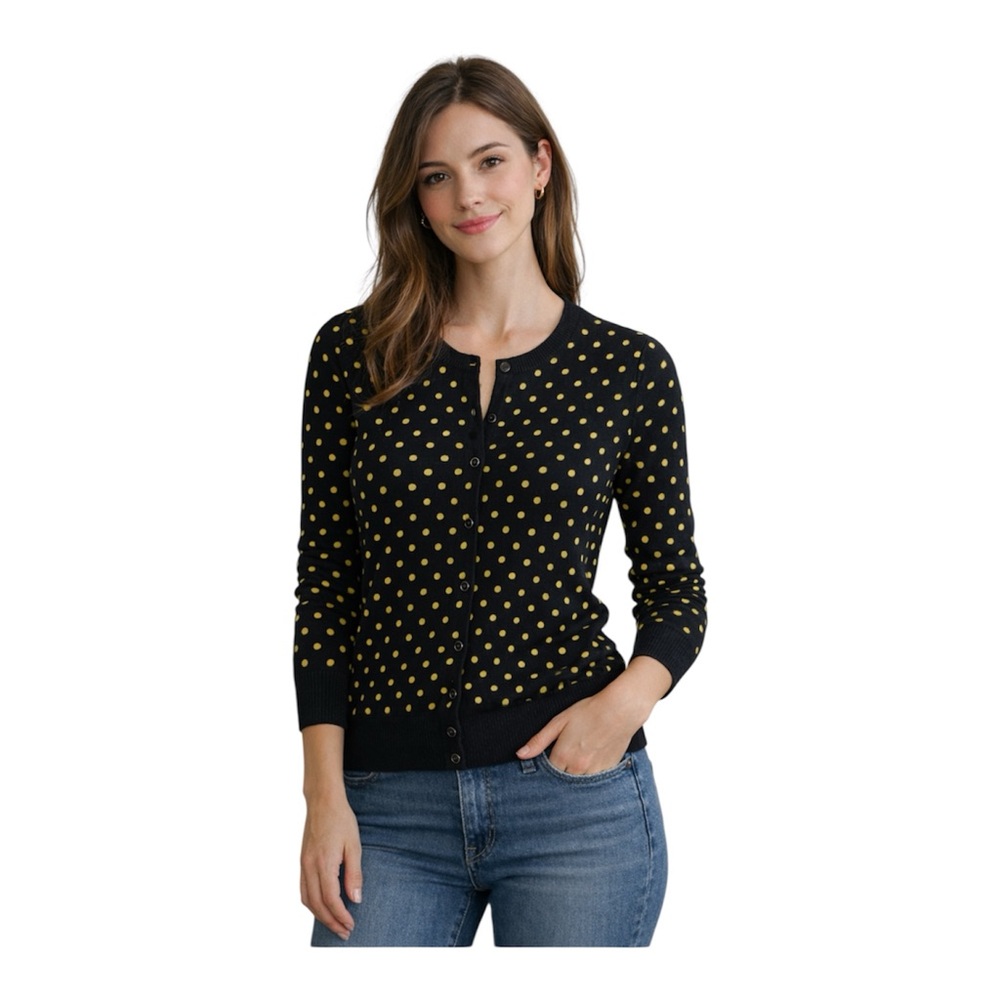 Banana Republic Navy and Yellow Polka Dot Cardigan